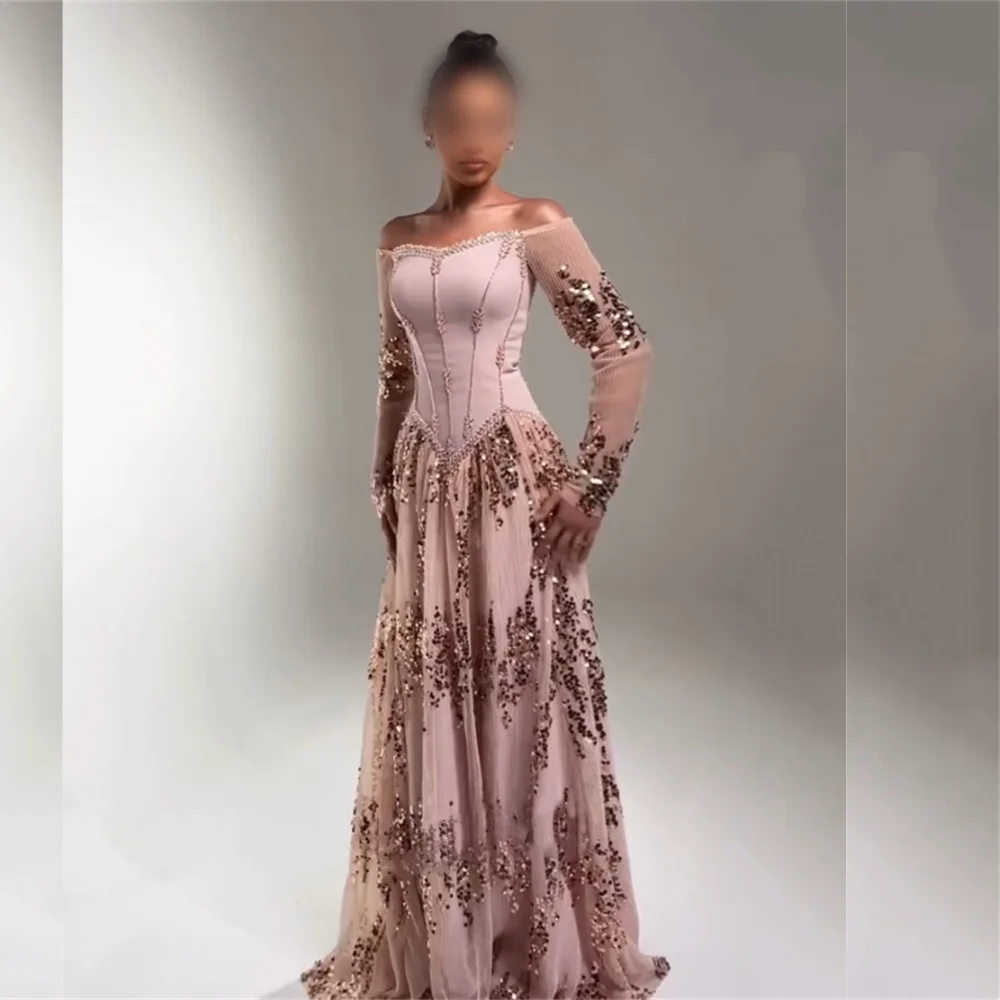 Maßgeschneidertes Damen-Grace-Kleid mit Pailletten, schulterfrei, A-Linie, lange Kleider, maßgeschneiderter Anlass, elegantes formelles Abend-Partykleid