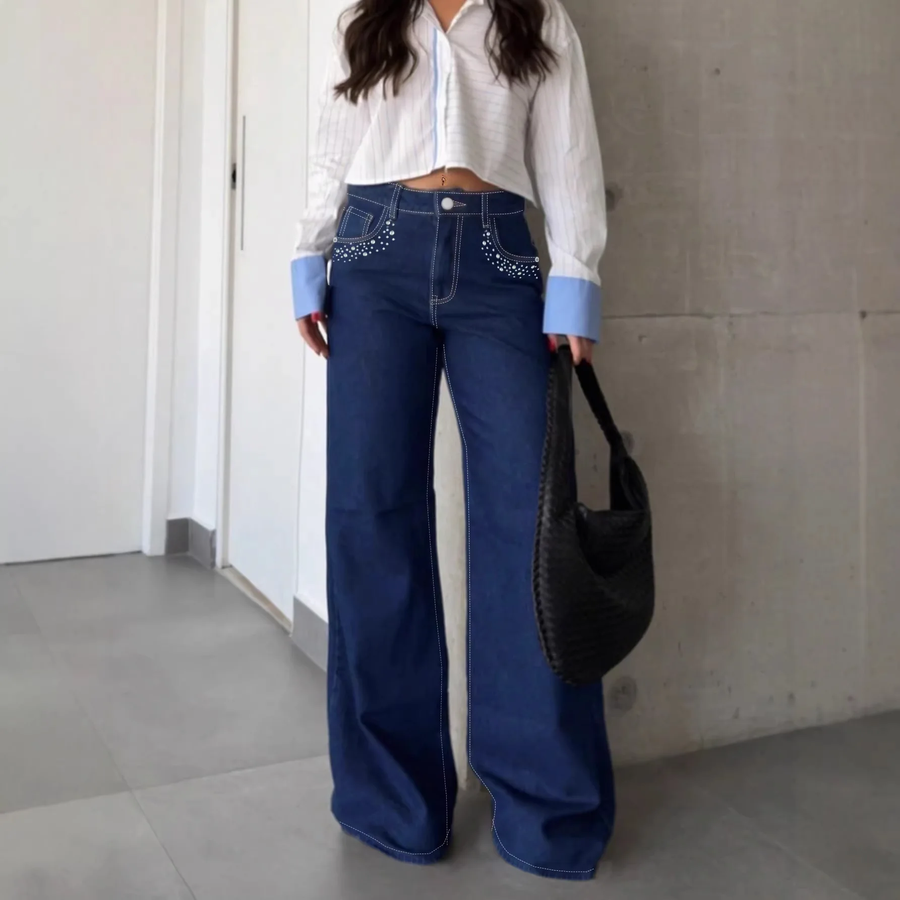 

Retro High Waist Slim Straight Casual Jeans Women's Long Pants Comfortable Cotton Denim Straight Tube Style No Belt Needed