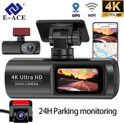 E-ACE 4K 1080P Car DVR 2 telecamere obiettivo Dash Camera Dual Lens Suppor telecamera per la retromarcia videoregistratore registratore automatico Dash Cam