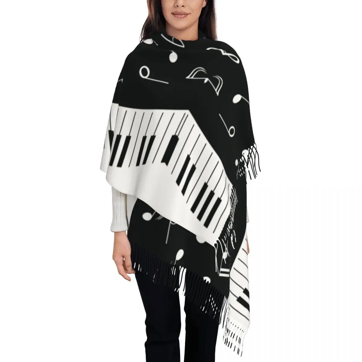 Women's Scarf with Tassel Music Notes Piano Keys Large Winter Fall Shawl Wrap Musical Cute Daily Wear Cashmere Scarf