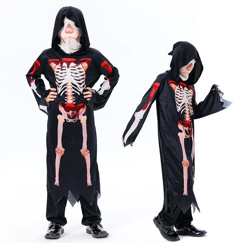 Halloween The Nightmare Before Christmas Horror Cosplay Costume Children's Bloody Skull Costumes Stage Show Fashion Matching Set