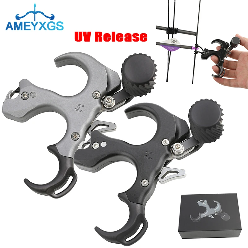 3 Finger Archery Compound Bow Release Aids Aluminum Alloy Thumb Trigger Grip Shooting D Loop Caliper Releases for Hunting Sports