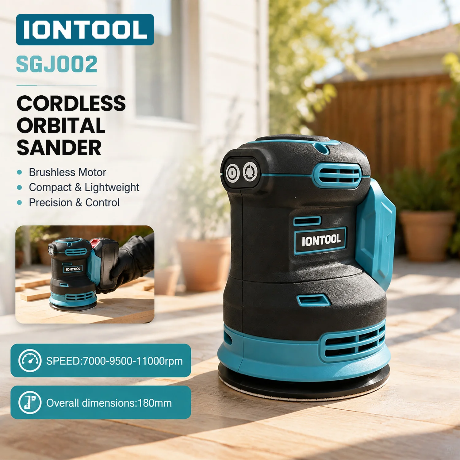 IONTOOL 3-Speed  Cordless Sander 7000/9500/11000RPM Variable Speed for Sanding Wood Furniture and Home DIY Tool Only