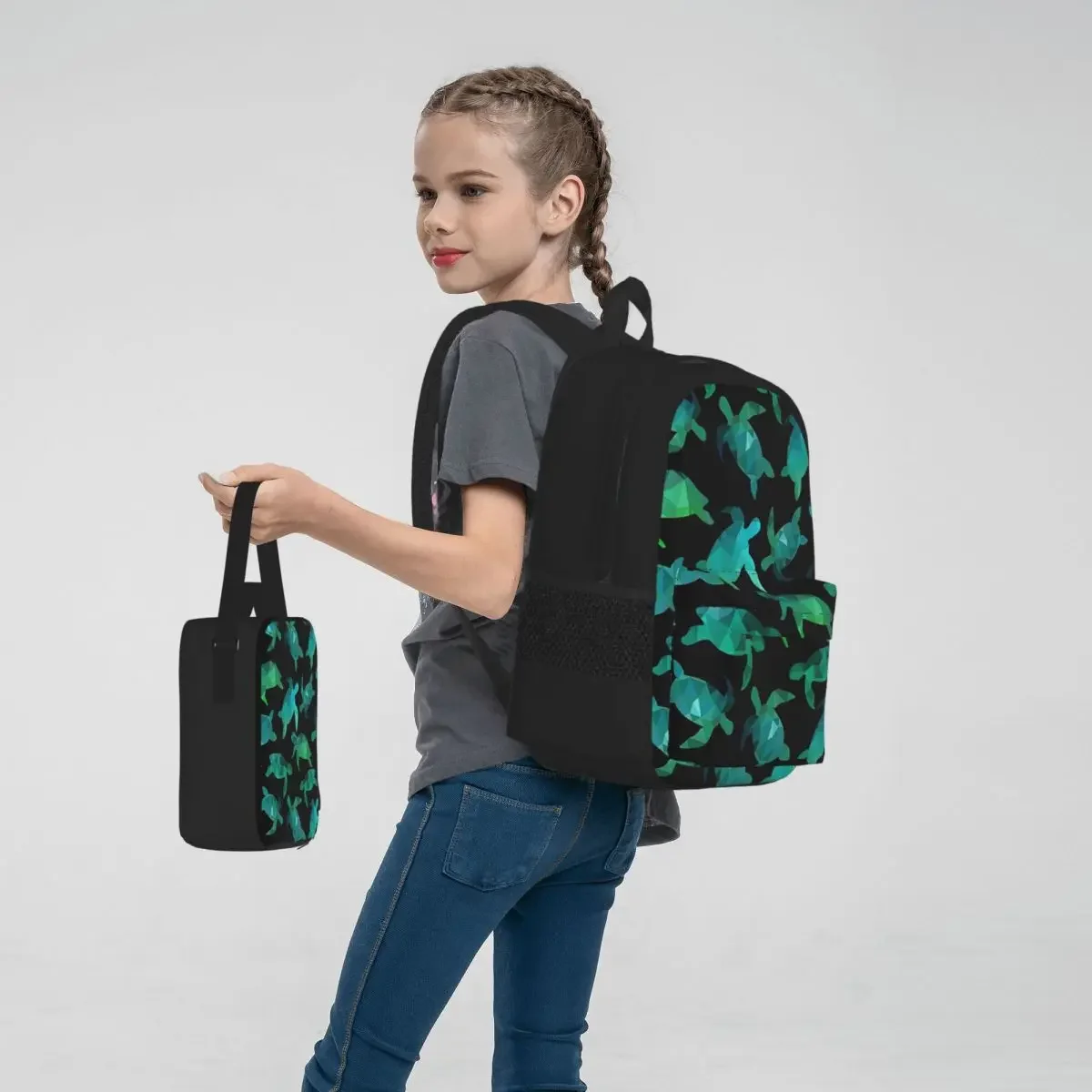 Conjunto de três peças de mochilas de tartaruga fofas para meninos e meninas, mochilas escolares infantis, mochila infantil, lancheira, bolsa de caneta, bolsa de livros