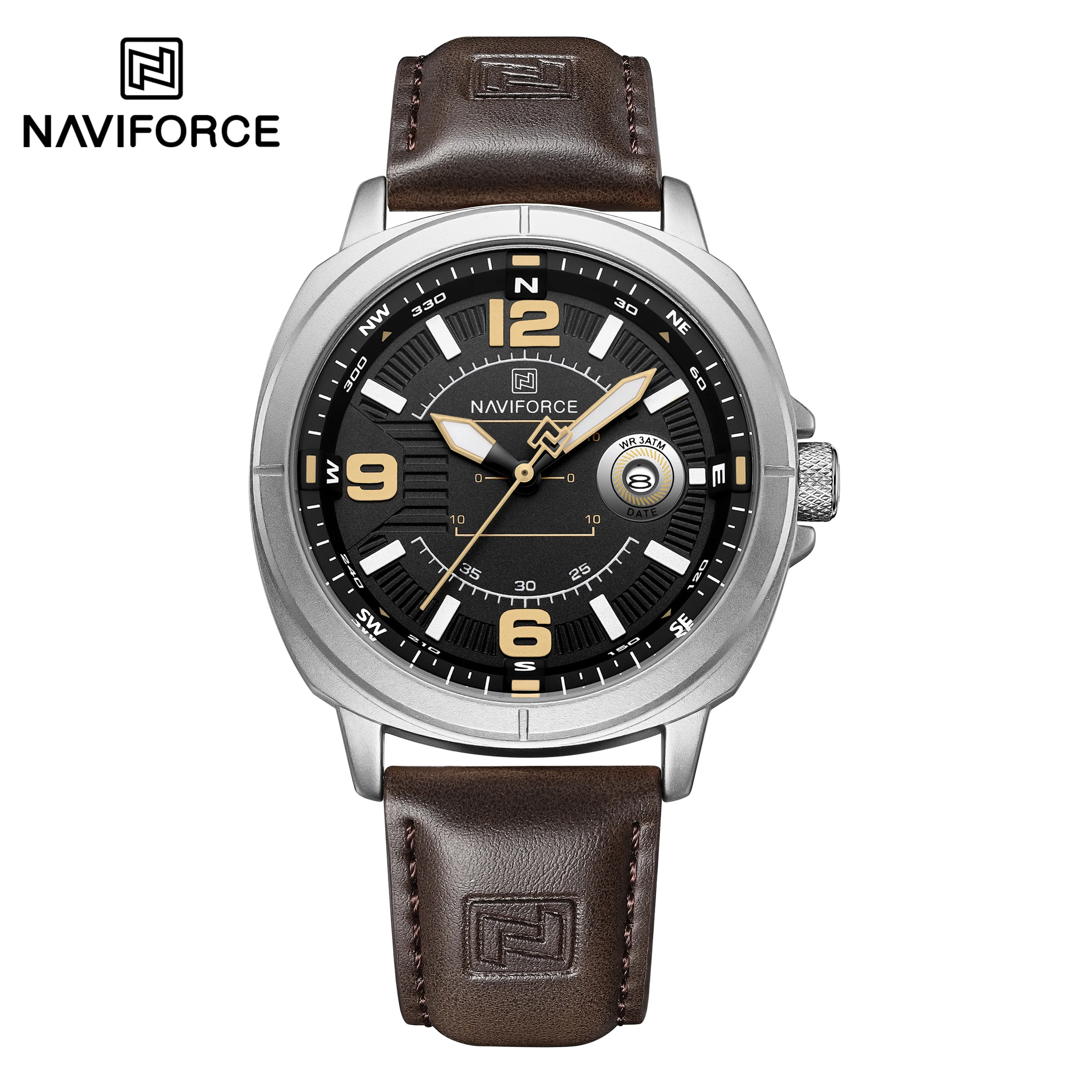 NAVIFORCE 8078 Fashion Men's Quartz Watch Luminous Calendar Casual Leather Strap Waterproof Sports Watches for Man Reloj Hombre