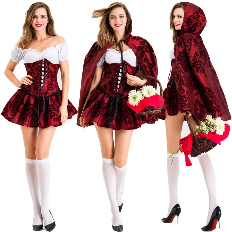 

Готический костюм Красной Шапочки на Хэллоуин, женский клубный наряд королевы, накидка феи, сценическая юбка