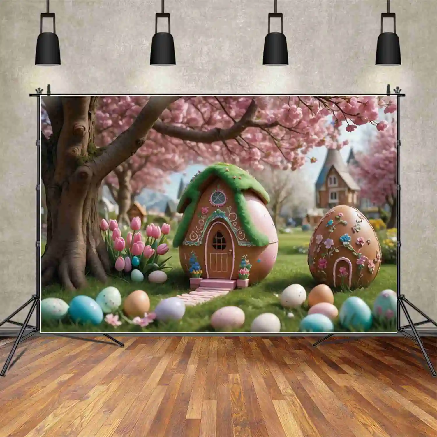 MOON.QG Easter Garden Background Photography Rainbow Tulip Bunny Photozone Backdrop Baby Photo Studio Photocall Supplies