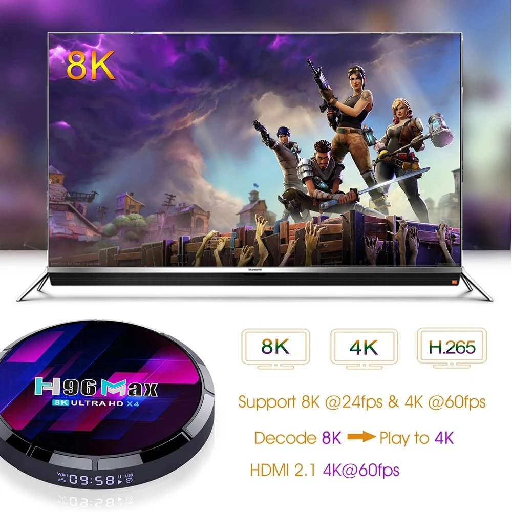 Boîtier Smart TV H96 Max Tage Amlogic S905tage, Android 11.0, 4 Go 64 Go, AV1, HDR, 60fps, Wifi 2.4 et 5G, BT 4.0, lecteur multimédia, décodeur