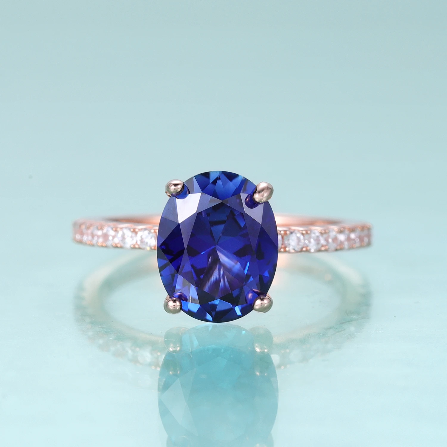 

GEM'S BALLET Vintage Oval 8X10mm Lab Blue Sapphire Engagement Ring 925 Sterling Silver Rose Gold Rings Birthstone Jewelry