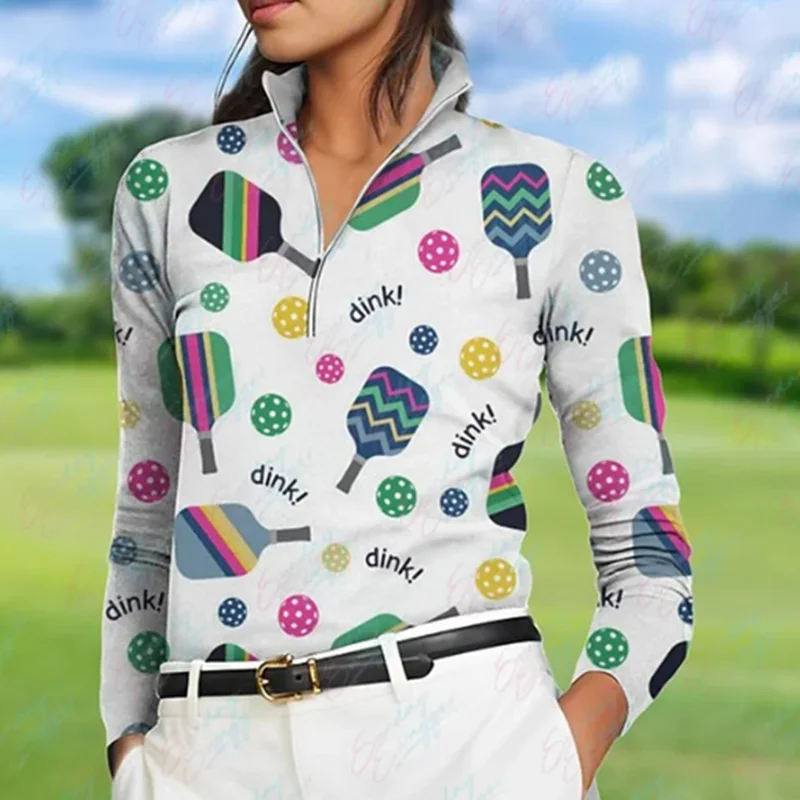 

Women's newGolf Polo long-sleeved shirt 2024 autumn and winter outdoor sports breathablequick-drying tennis simple printed shirt