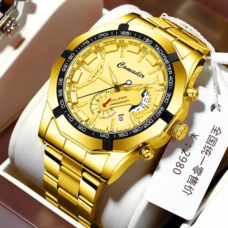 Luxury Men's Military Quartz Watch Men's Stainless Steel Gold Black Calendar Date Watch Men's Clock dial