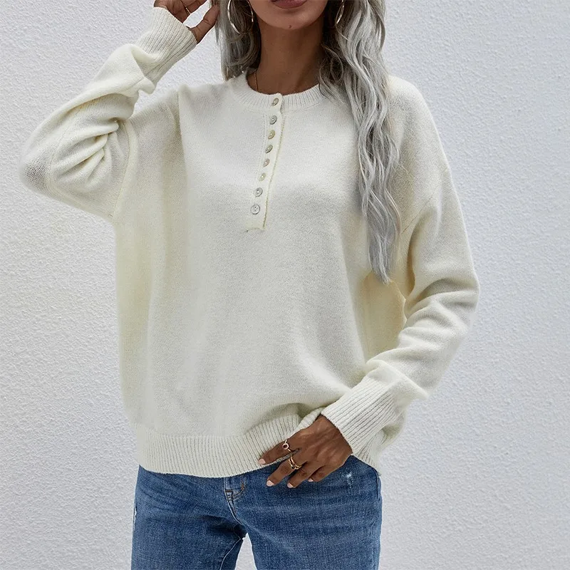 

Sweater Knitted Jumper With Buttons Loose Vintage Women's Sweaters 2023 Soft Fall Winter Solid Color Warm Sweaters For Women