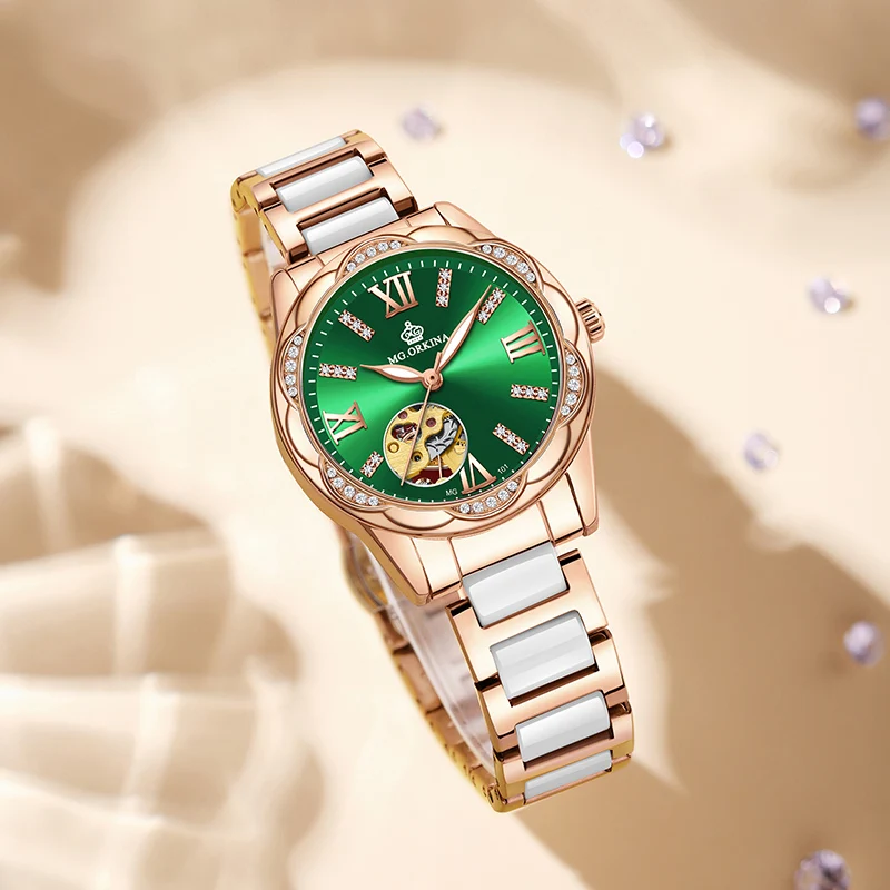 Montre Femme luxe haut marque femmes montres étanche en céramique squelette conception dames automatique mécanique montres femmes