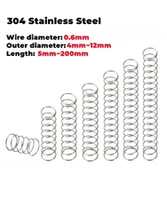 304 Stainless Steel Compression Spring, Return Spring, Steel Wire Diameter 0.6 mm Outside Diameter 3/4/5/6/7/8/9/10/11/12mm