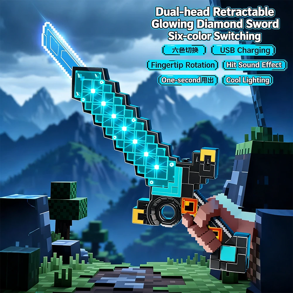 

Kids Glowing Laser Sword Extendable Dual Head 6 Color Switchable Lighting With Music Perfect Birthday Gift For Boys