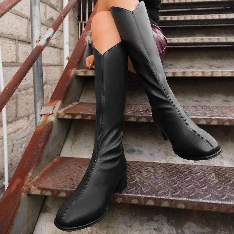 

Long-thigh Boots Women's Chunky Heel Retro European and American Knee-high Boots 2025 Autumn New Round Toe High