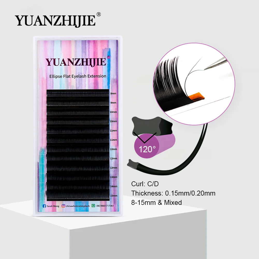 

YUANZHIJIE New Pure Dark Styles Soft Flat Ellipse Eyelash Extension 8-15MIX Length Lash For Professionals Individual Eyelashes