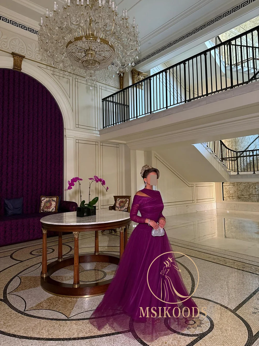 Msikoods Luxury Purple Tulle Prom Dresses 2025 Long Sleeve Party Dress Ruched Formal Dress Floor Length Evening Dress Customized