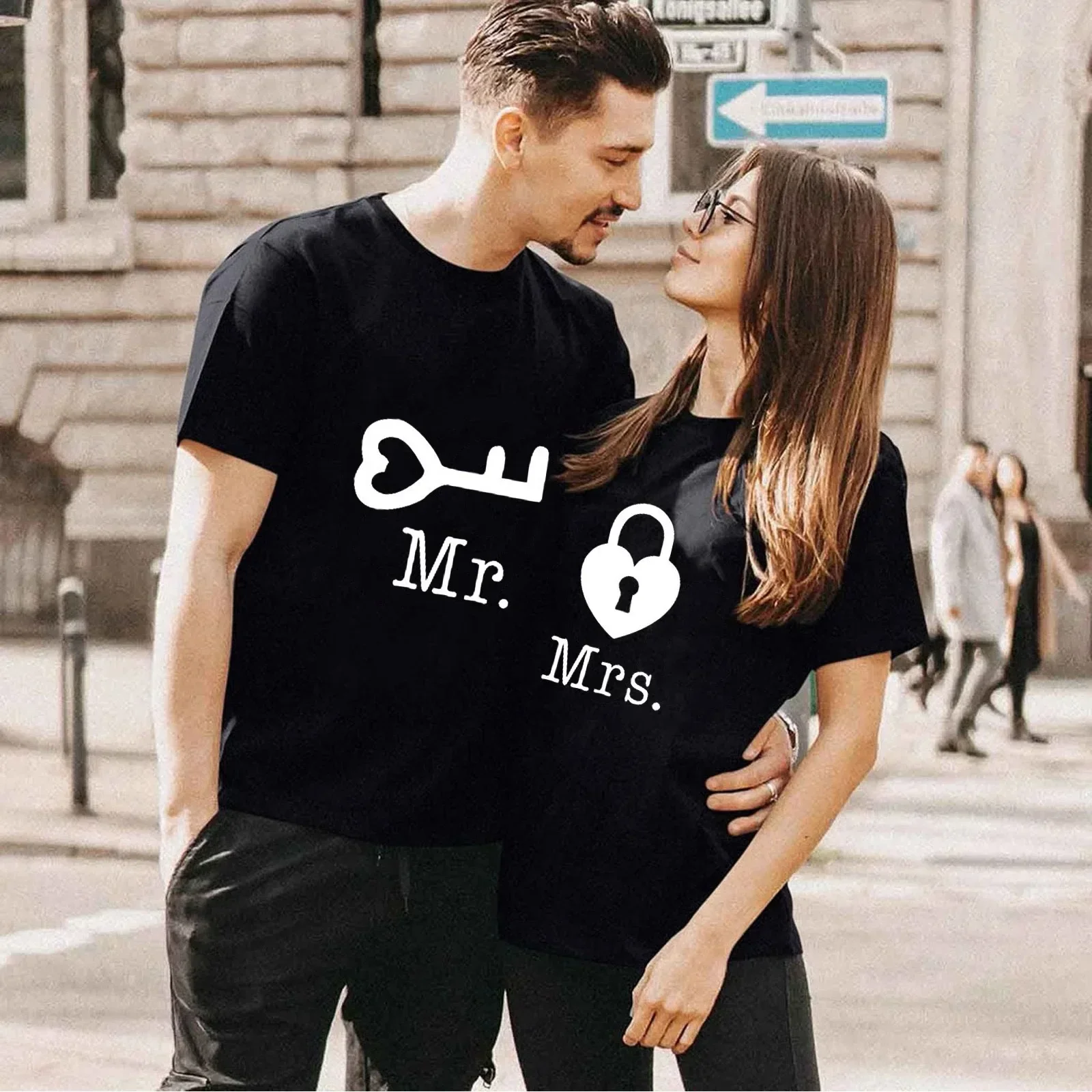 Heart Key Lock Couple T-shirt Printed Couple Tshirt Summer Short Sleeve King Queen Cotton Tee Casual Top Couple Clothing