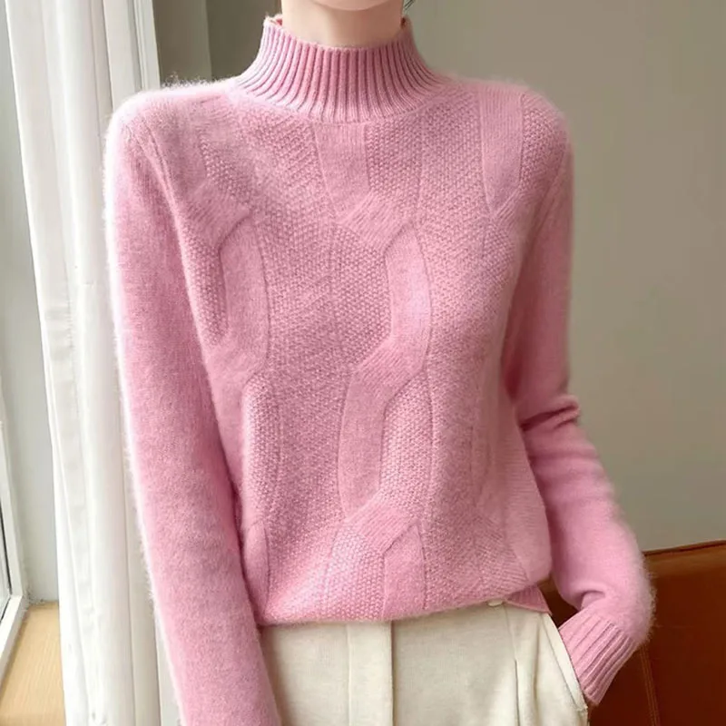 

Autumn And Winter New Thick Semi-Turtleneck Wool Sweater Twisted Top Loose Pullover Knitted Bottoming Shirt