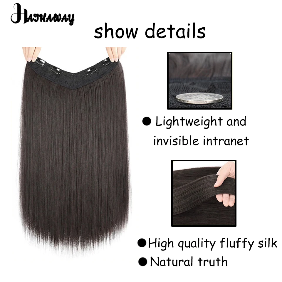 24 Inch Hair Piece Female V-shaped Hair Extension Synthetize Long Straight Clip Hair One-piece Hair Extension Daily Wear