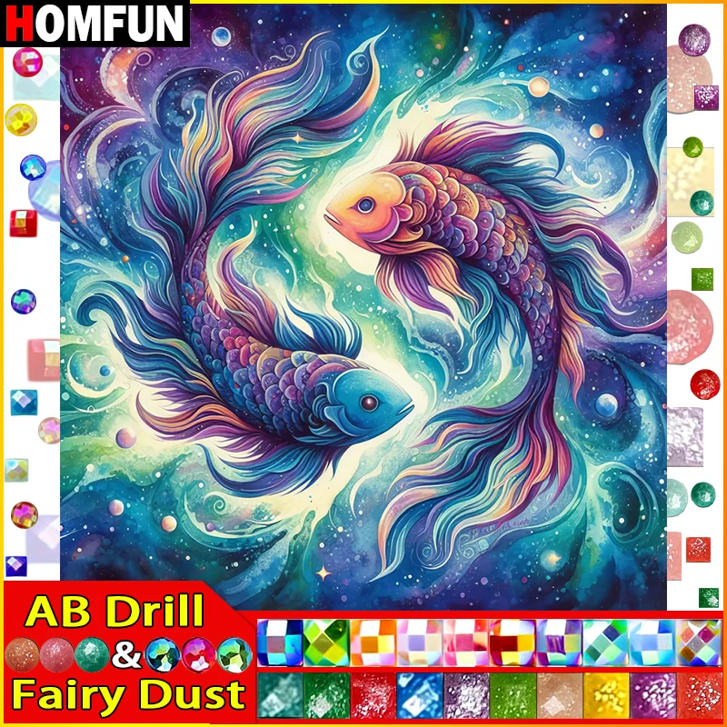 HOMFUN الجنية الغبار AB الفن 5D Diy بها بنفسك الماس اللوحة "الأسماك الحيوانية" الماس صور عبر غرزة ثلاثية الأبعاد حجر الراين التطريز ديكور