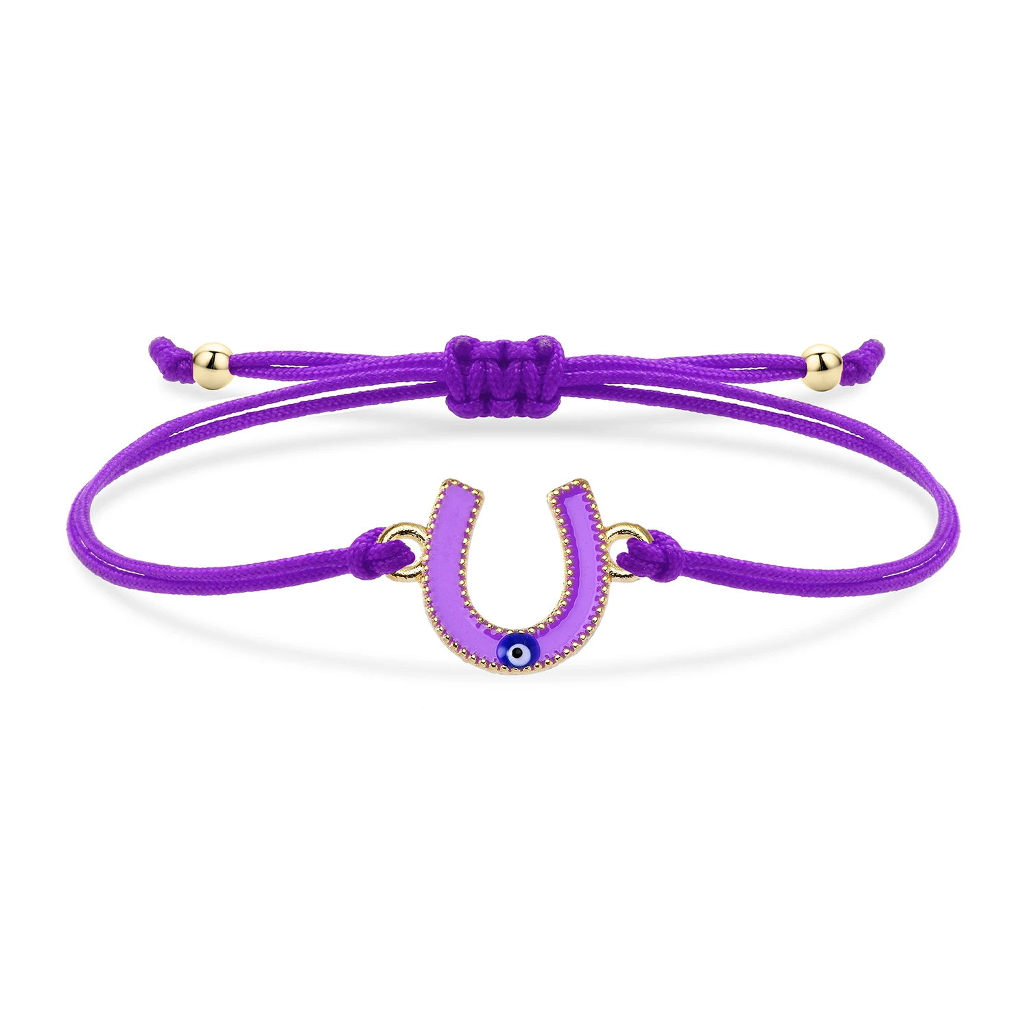 Zinc ALloy Enamel Horseshoe Lucky Charm Bracelet Women Girl Colorful Black White Red Blue Purple String Handmade Jewelry Present