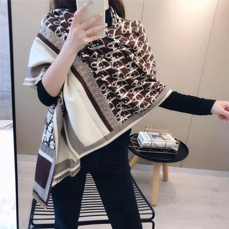 2023 New Arrivals Women's Scarf Alphabet Scarf Thickened Warm Shawl Korean Version Wool-Like Texture Neck Warmer Fashionable