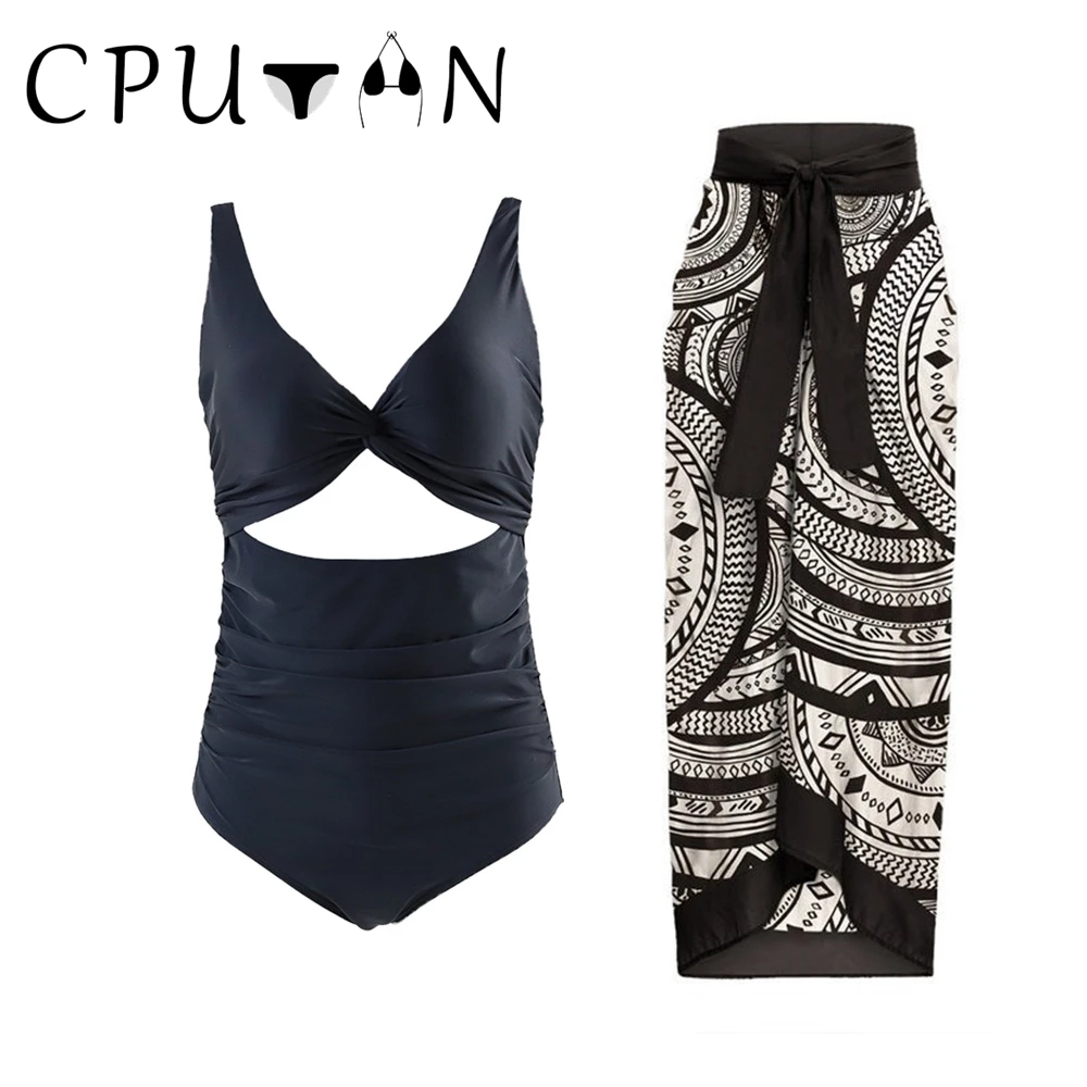 CPUTAN 2024 Sexy Push Up Bikini Set Tummy Control One Piece Swimwear Women Swimsuit Skirt Female Brazilian Biquini Bathing Suit