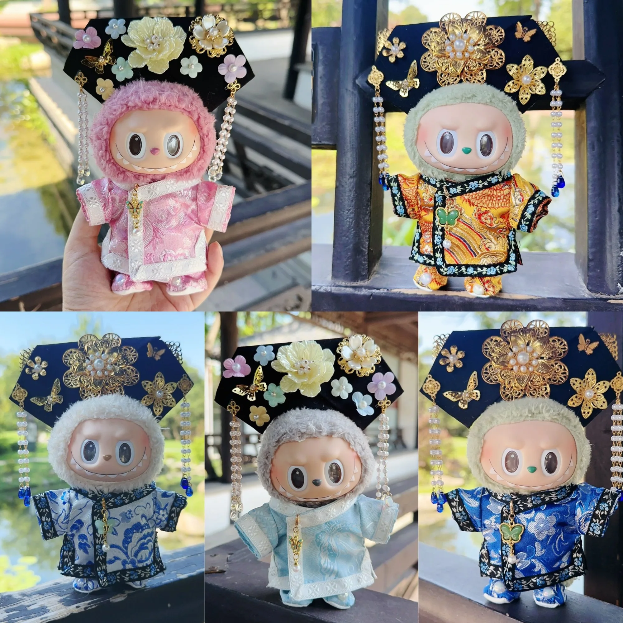 

Костюм Labubu Qipao 17 см, 1-3 поколения, наряды принцессы в китайском стиле с шиньонами, восточная кукольная одежда для декора на Хэллоуин