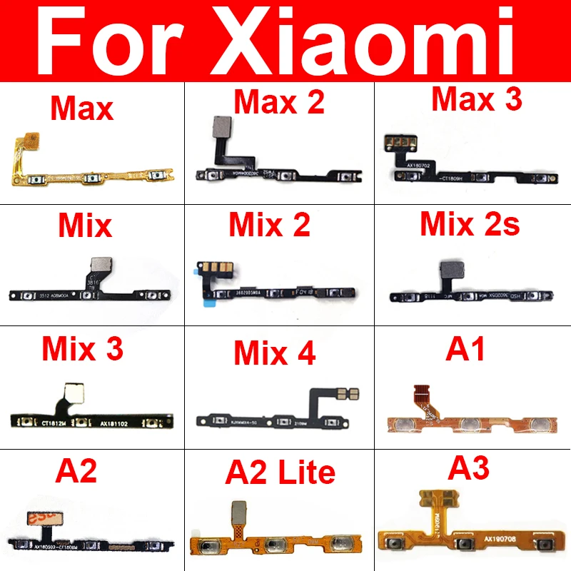 Volume Power Side Button Flex Cable For Xiaomi Mi A1 A2 Lite A3 5X 6X CC9e Mix 4 3 2S Max 3 2 Power Key Cable For Redmi 6 Pro