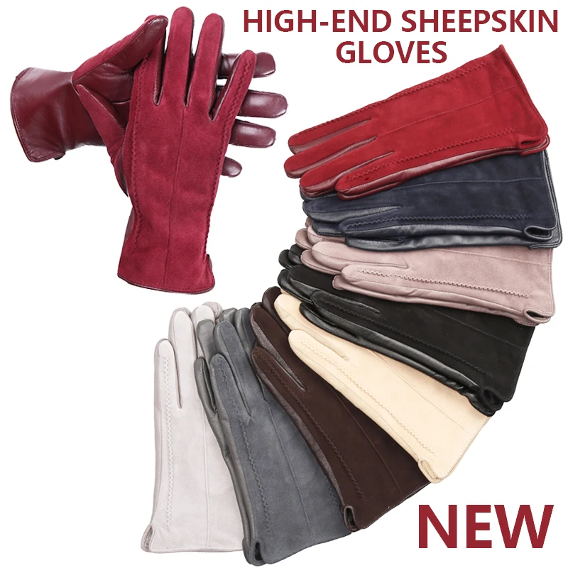 Good quality touch gloves color winter women\'s leather gloves genuine suede 50% genuine leather 50% women\'s gloves -2007