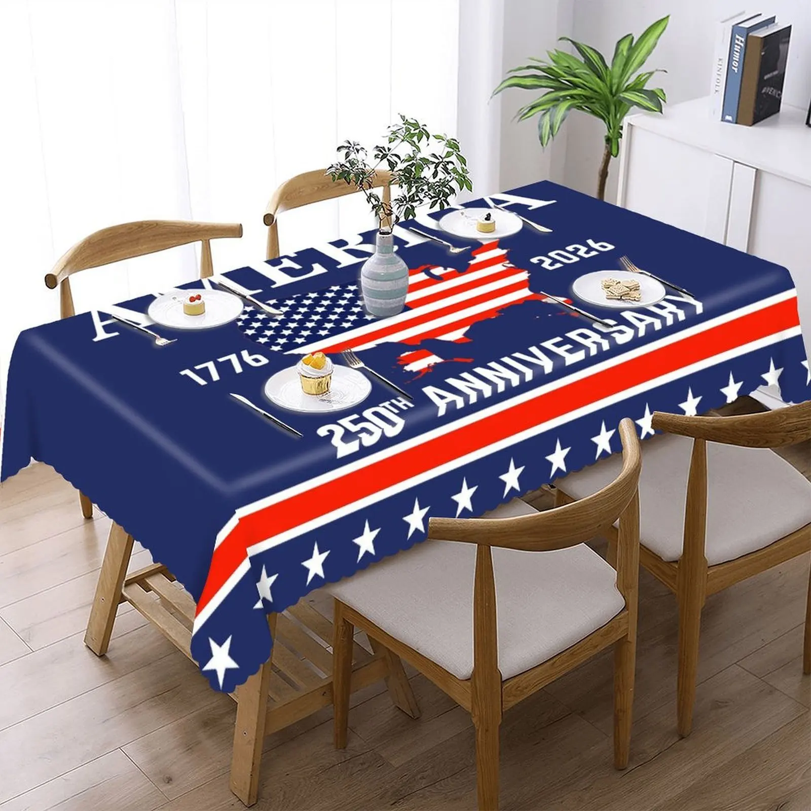 2026 America Cup Semiquincentennial 250th Years of Freedom Independence Day Custom Print Lace Table Cloth USA Flag Design