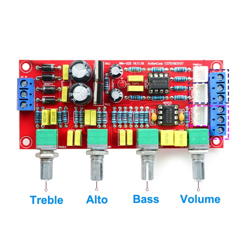 Dual NE5532 Adjustable Preamplifier Board, Audio Tone Equalizer Preamplifier, Tone Control DIY Kit PCB Assembly