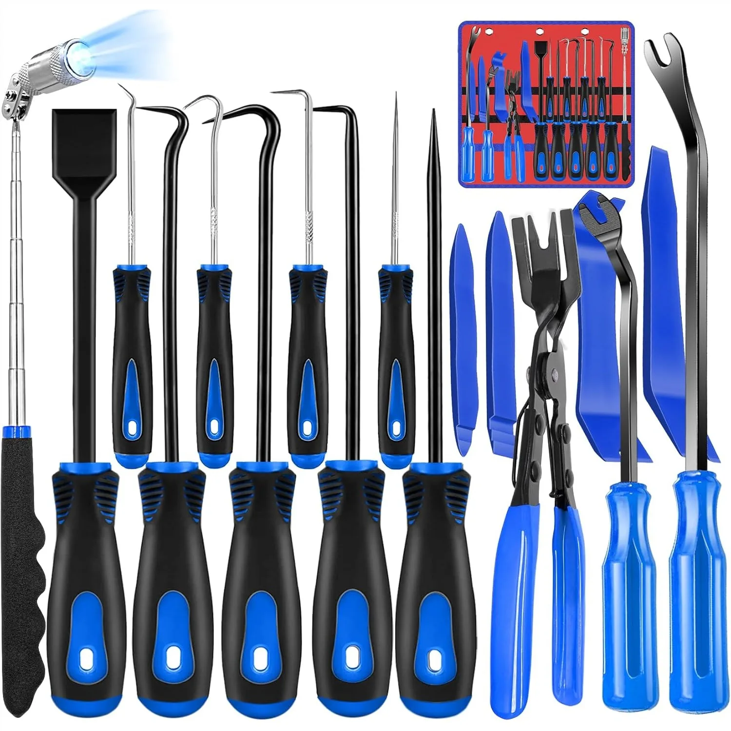 

17 Pcs Hook and Pick Set Auto Trim Removal Tool Kit with Clip Plier and Magnetic Pickup for Automotive Repair