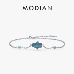 MODIAN Cute Hands Ghost Natural Turquoise Bracelet For Women  925 Sterling Silver Link Chain Bracelet Anti-allergy Jewelry