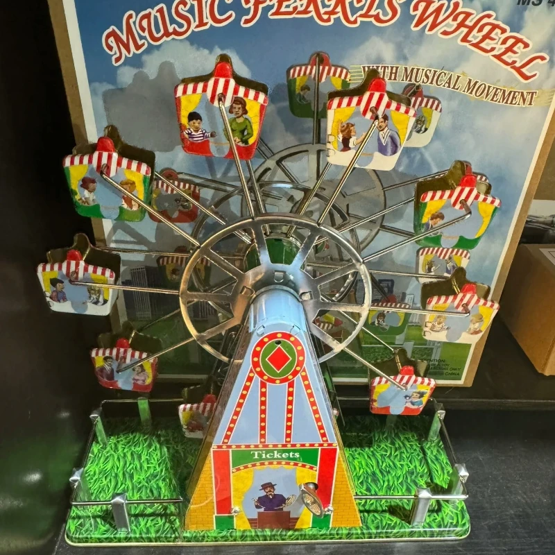 21*9.5*22 cm Uurwerk Speelgoed Muziek Spinning Reuzenrad Metalen Tin Voeding Terug Pretpark Faciliteiten Wind Up Speelgoed