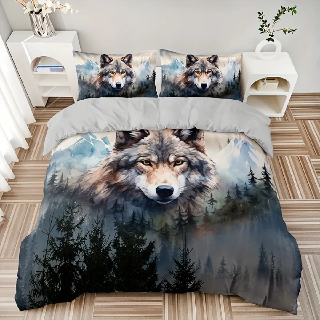 

3pcs Wild Forest Wolf 3D Printed Bedding Set Cozy Comfortable Duvet Cover King Queen Twin Size Birthday Gift Bedroom Decoration