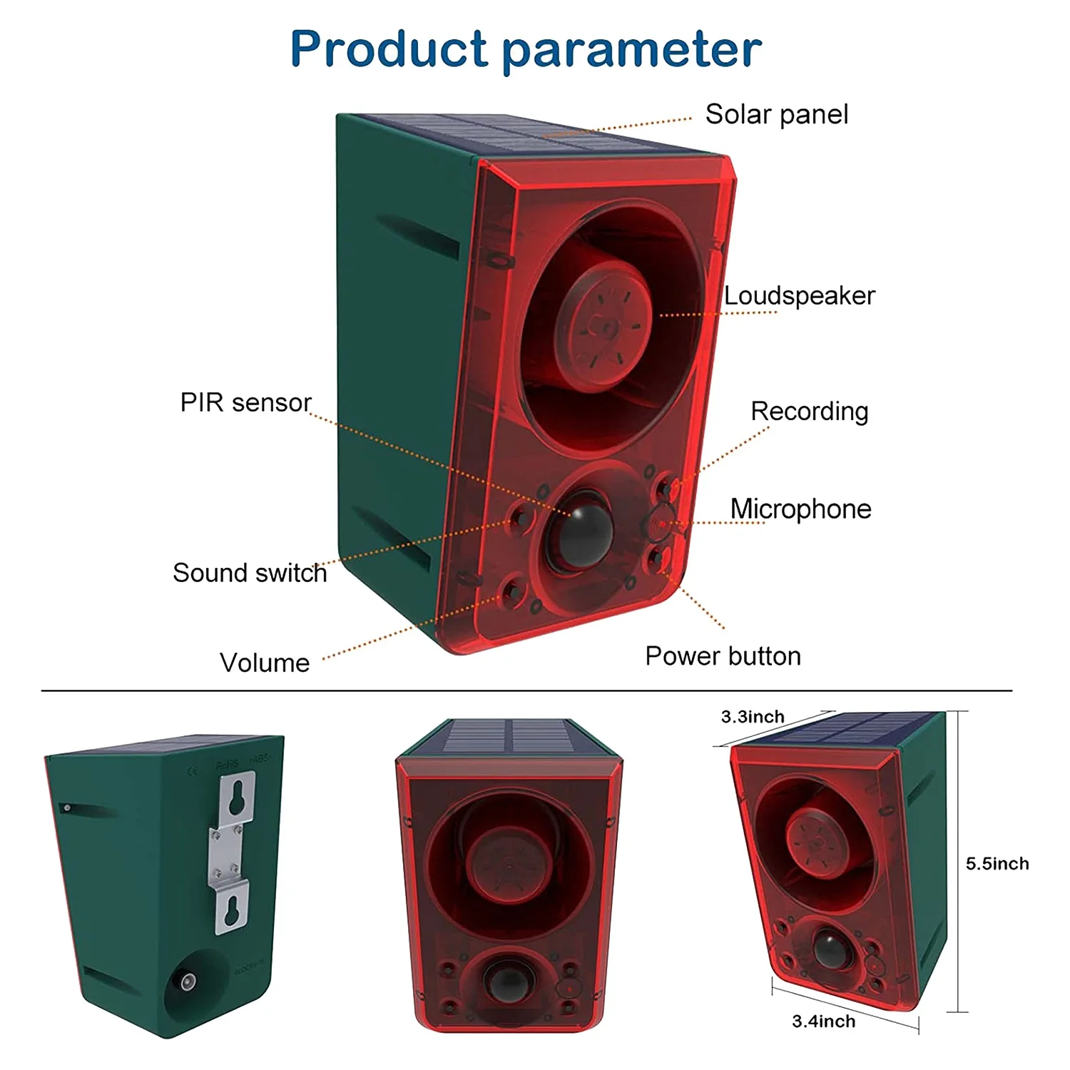 A93P กลางแจ้ง Solar Motion Sensor นาฬิกาปลุกพร้อมรีโมทคอนโทรล, 130Db เสียงนาฬิกาปลุกไซเรนเสียง Alarm Security Alarm System