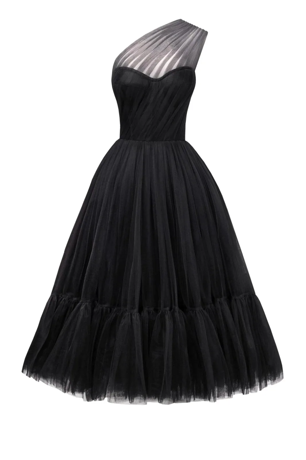 

Custom Made Dark Navy One Shouler Tea Length Prom Dresses