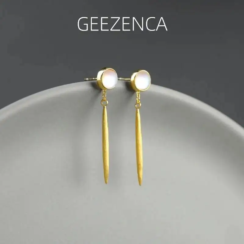 

GEEZENCA 925 Sterling Silver Coloured Glaze Tassel Dangle Earrings For Women Geometric Minimalism Chic Small Earring 2024 New