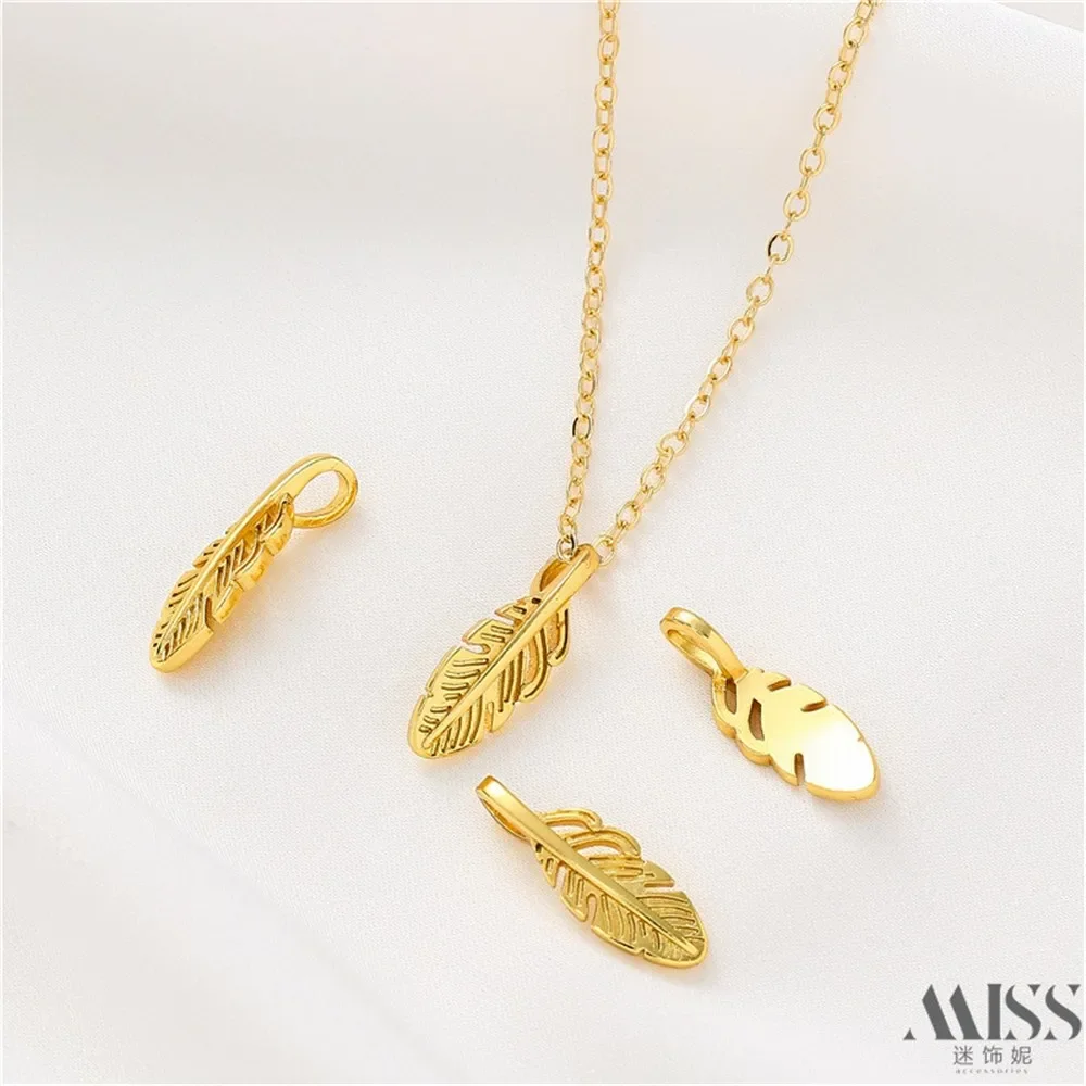 18K Sand Gold Feather Pendant DIY Accessories Color-preserving Charm Pendant Handmade Bracelet Necklace Jewelry Material