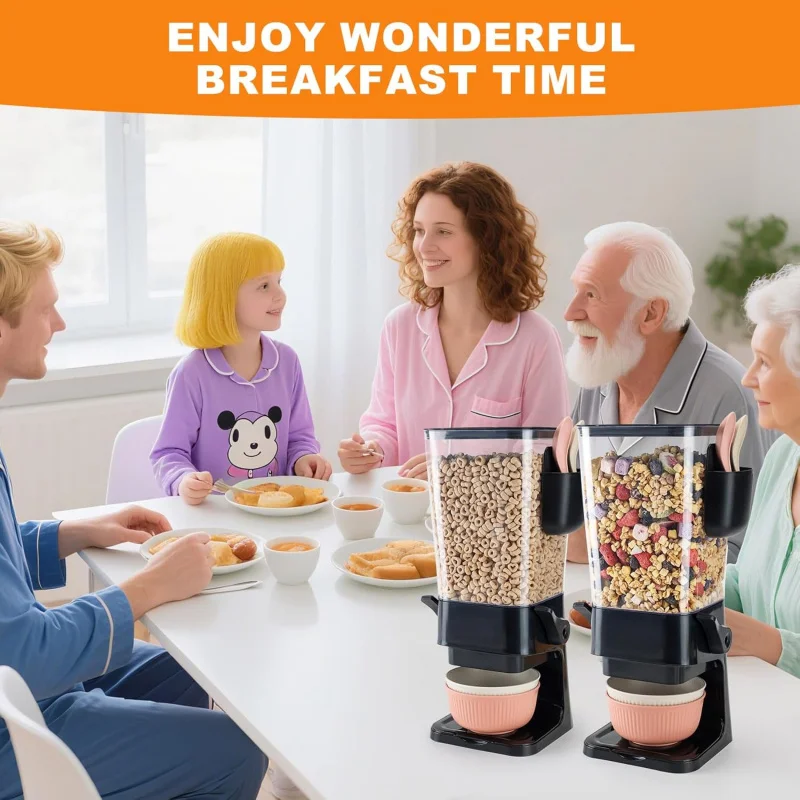 موزع الحبوب كونترتوب أسود 2 عبوة مع أوعية ملاعق صندوق أدوات المائدة، 5.5 كيو تي موزع الطعام الجاف منظم الوجبات الخفيفة حاويات Stor