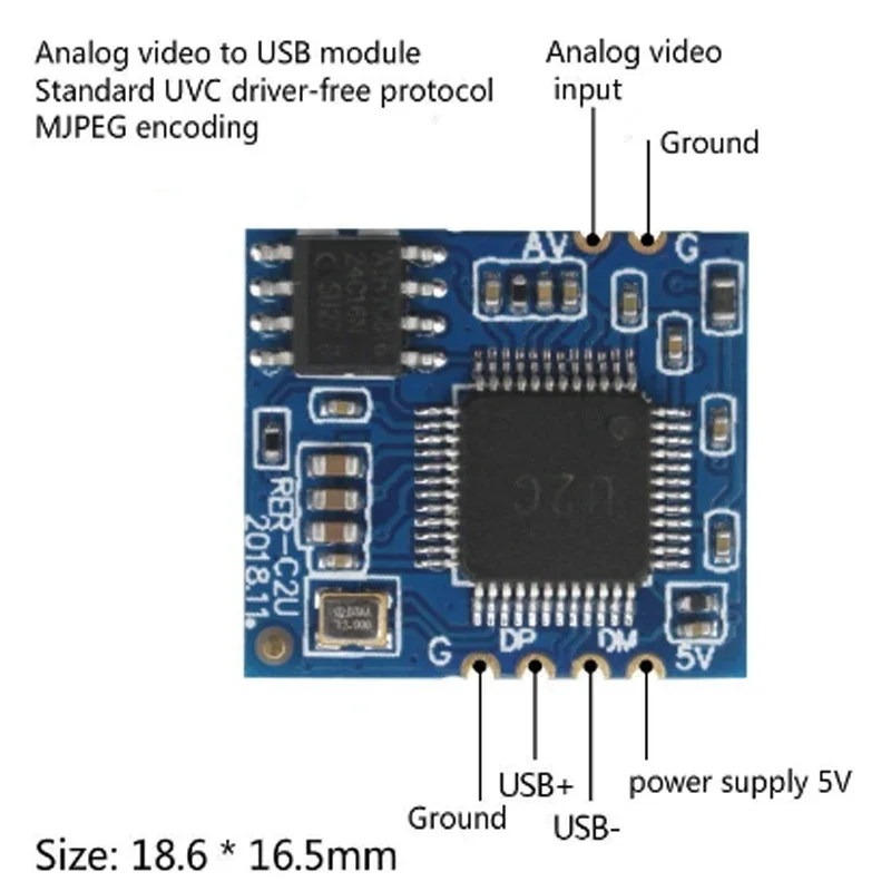 Analog AV Video to Digital USB Camera Module CVBS to USB Chip UVC Free Drive Android Linux