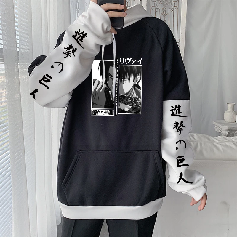 Anime Attack On Titan Levi Graphic Hooded Plus Size Hoodie Men Women Patchwork Sweatshirts Harajuku Autumn Warm Streetwear