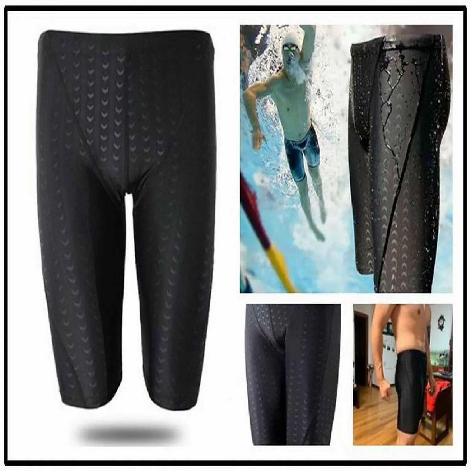 1 PCS Men Shark Skin Water Repellent Professional Competitive Swimming Trunks Brand Soild Jammer Swimsuit Pant Racing Briefs