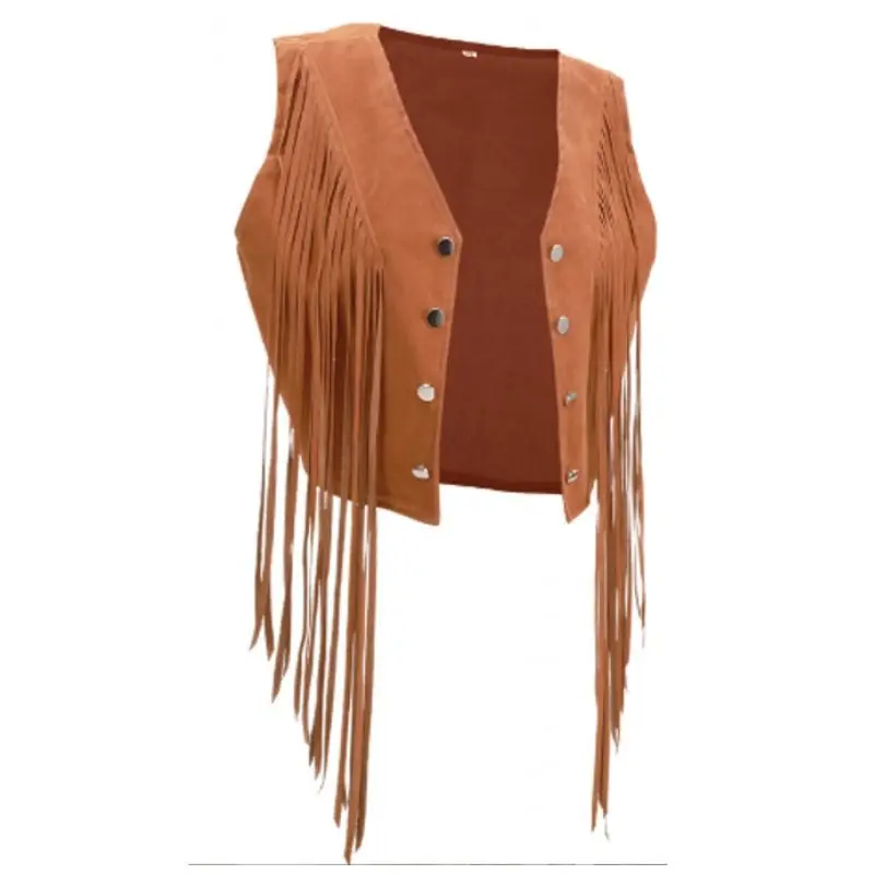 2026 New Women's Vintage Faux Suede Fringe Vest,,Western Boho Hippie Waistcoat Rivet Tassel Open Front Sleeveless Jacket