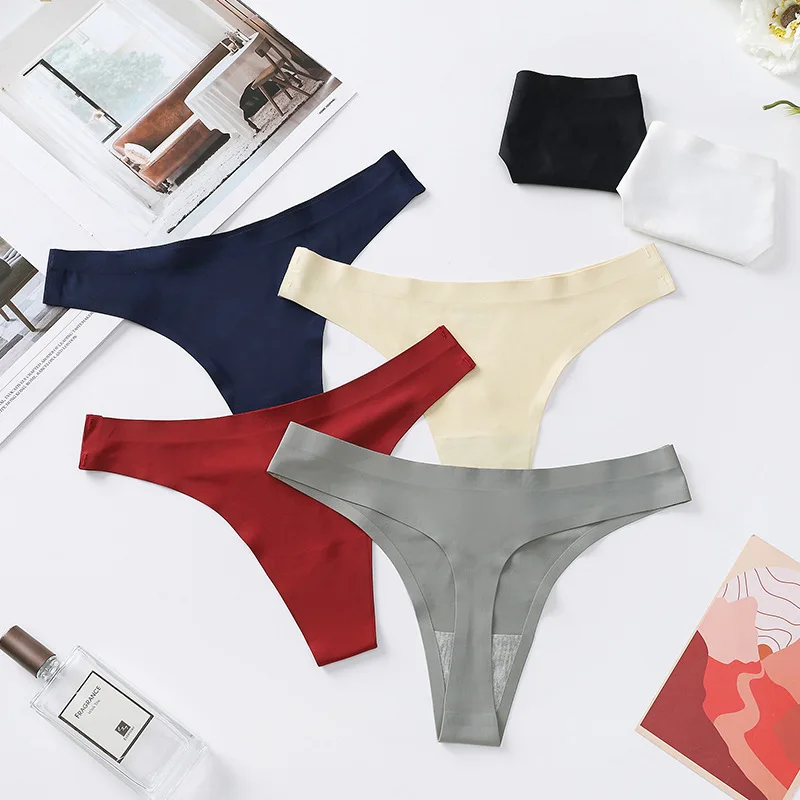 Ultra-thin Thongs Women Panties Ice Silk Seamless Underwear Sexy Sports Pantys Low Waist G-string Female Soft Solid Underpants