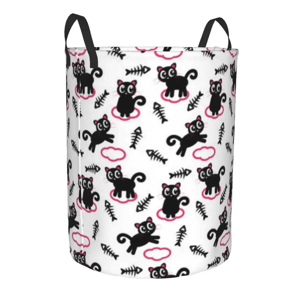 Laundry Basket Black Cats On Cloud With Fish Dirty Clothes Storage Bucket Wardrobe Clothing Organizer Hamper