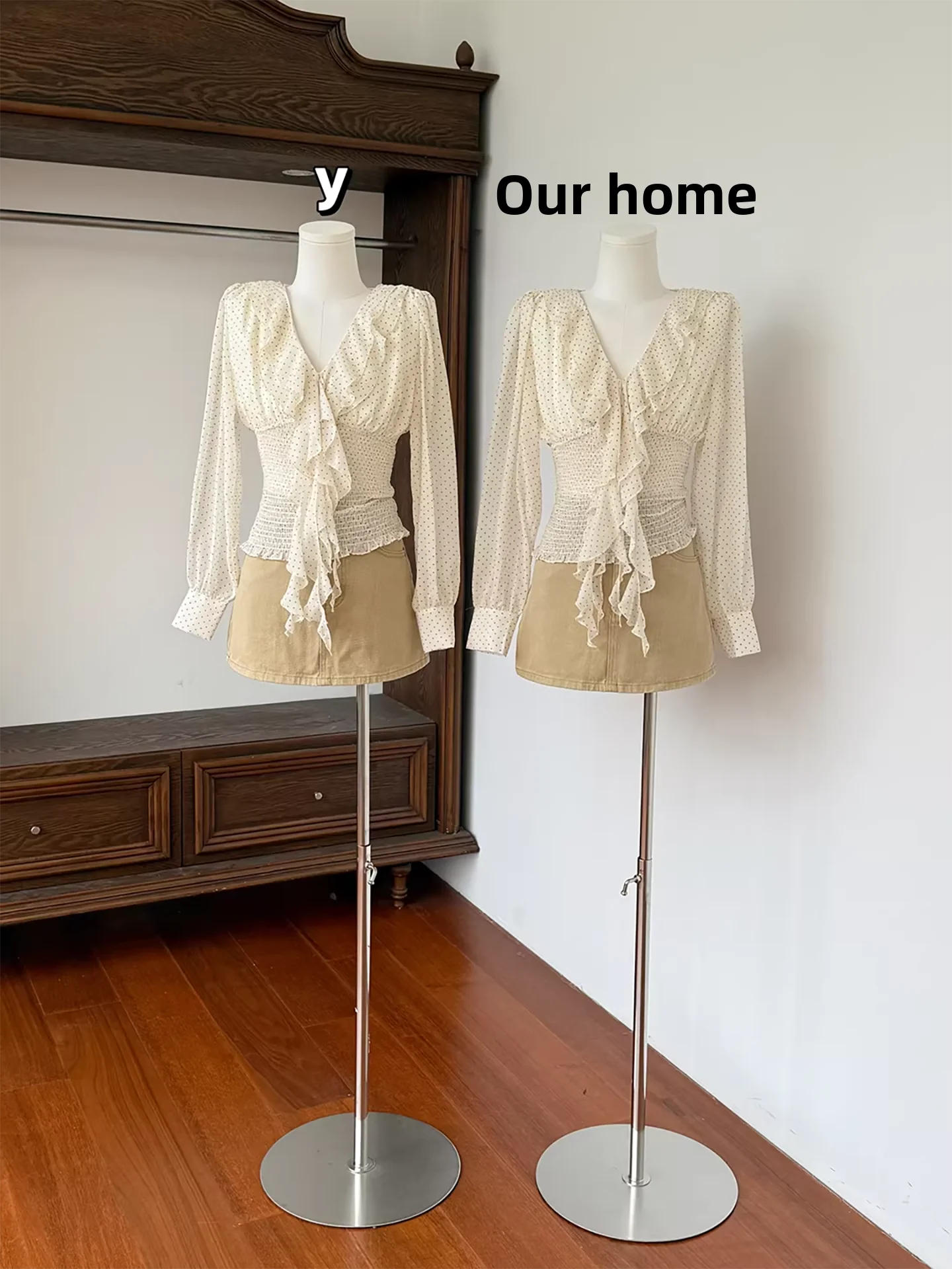 

Ele Polka Dot Chiffon irt Slim Fit Long Sve V Ne Sa Spring New Sle for Young Women Casual Wear French Sle